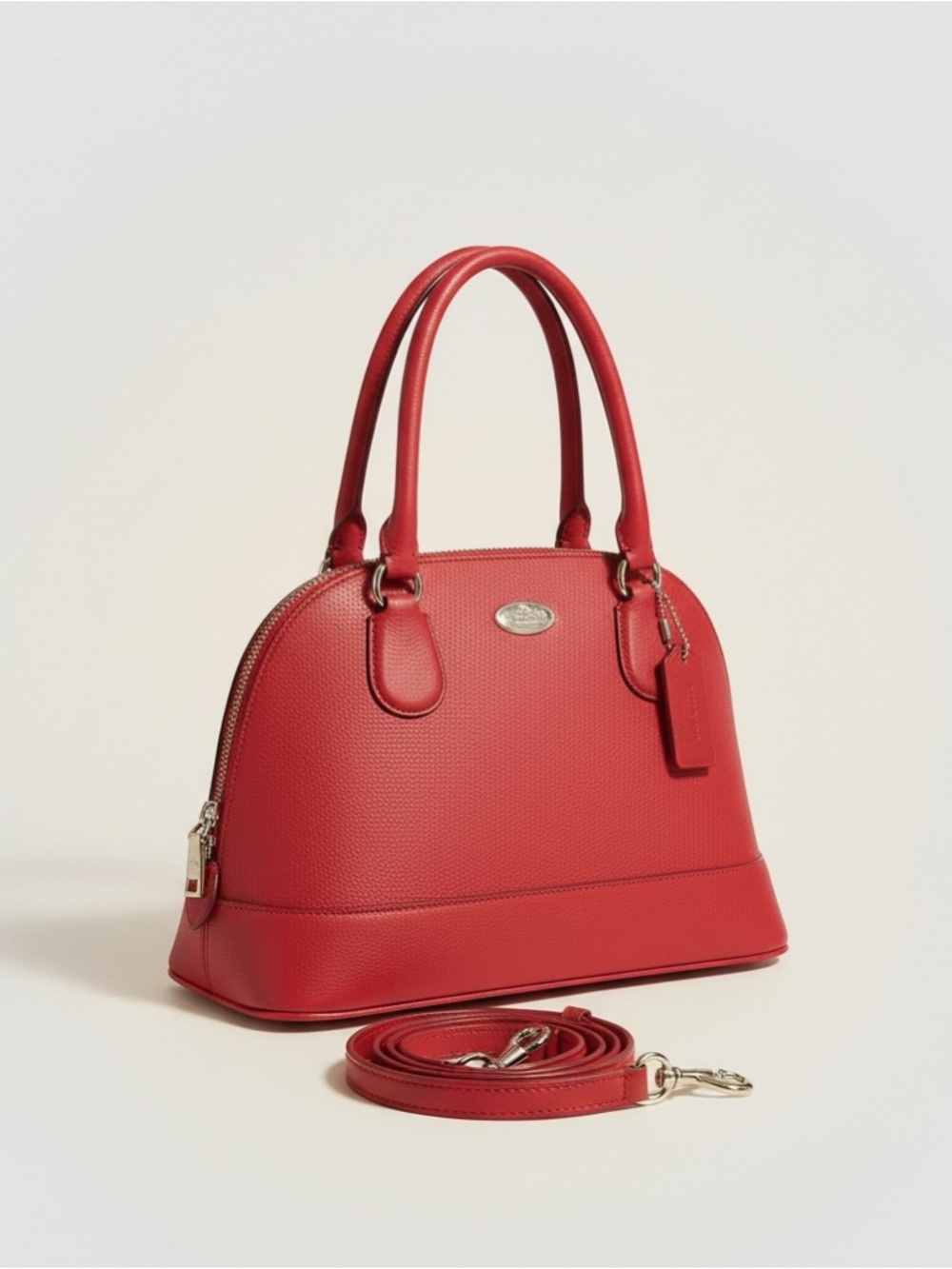 Coach Sierra Dome Satchel Red Pebbled Leather Crossbody + Dust Bag